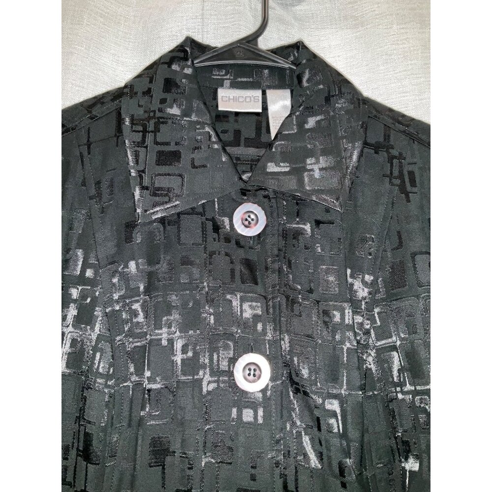 Chicos Black Button-Down Jacket Size 1 Geometric … - image 2